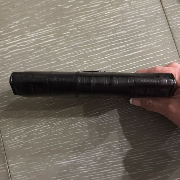 VINTAGE 1980s Brown Gold-Tone Structured EEL Skin Multi Compartment Snap Wallet - Picture 12 of 12